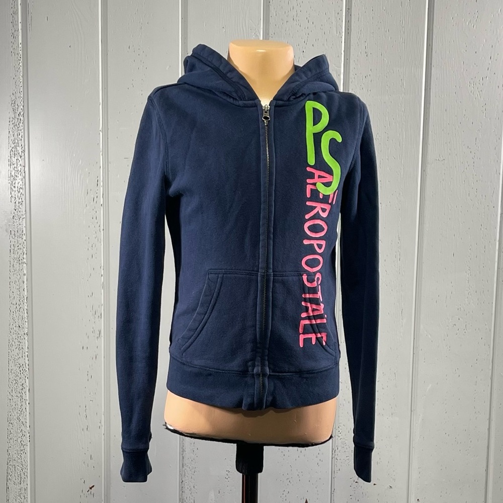 *Aeropostale Girl's Dark Blue Long Sleeve Zip Up Hoodie Sz L